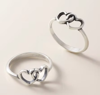 Vente en gros de bagues en argent sterling 925 bagues en argent antique deux coeurs ensemble bague pour femmes