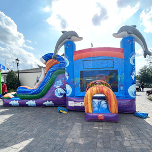 Château gonflable rose pour enfants, avec toboggan et zone de saut, pour usage commercial - Product Image 6