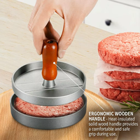 Presse à hamburgers en acier antiadhésif de haute qualité Breznoa, moule à viande manuel pour hamburgers avec poignée en bois, barbecue professionnel