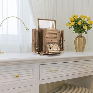 Joyero para mujer, cajas <span class=keywords><strong>de</strong></span> joyería <span class=keywords><strong>de</strong></span> <span class=keywords><strong>madera</strong></span> rústica, <span class=keywords><strong>organizadores</strong></span> con espejo, caja organizadora <span class=keywords><strong>de</strong></span> joyería <span class=keywords><strong>de</strong></span> 4 capas - Product Image 6
