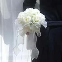Bouquet de roses artificielles en soie, bouquet de mariée, fleur de mariage, arrangement de roses blanches, bouquet de demoiselle d'honneur, décoration de cérémonie, décoration de fête