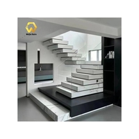 Escalier flottant en acier duplex sur mesure, avec rampe en verre LED, escalier superposé moderne avec marches en bois massif