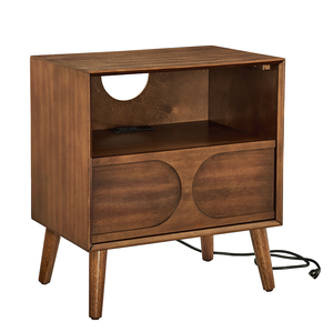 Table de chevet moderne du milieu du siècle avec port de charge USB, ports USB et trou pour prise, et 4 pieds en bois massif, écologique - Product Image 6