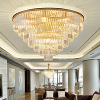 Nouveau design de lustre de luxe pour salon hôtel villa led rond or K9 plafonnier en cristal