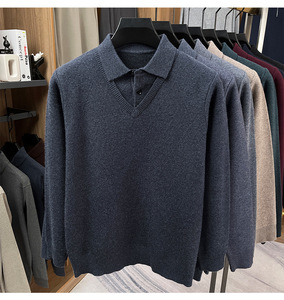 Nouveau <span class=keywords><strong>pull</strong></span> en laine pour <span class=keywords><strong>homme</strong></span> à col à revers, tricoté, décontracté, <span class=keywords><strong>chaud</strong></span>, demi-boutonné, <span class=keywords><strong>pull</strong></span> en laine uni pour <span class=keywords><strong>homme</strong></span> - Product Image 3