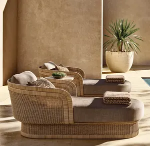 Moderno y Lujoso Conjunto de Muebles de Ratán Tejidos a Mano para Patio, Jardín, Hotel, Playa o Piscina, Tumbona para Exteriores Resistente a la Intemperie - Product Image 1