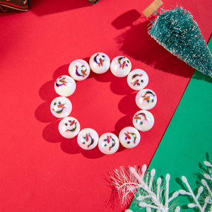 Trendy Christmas Snowman Bell Printed <strong>Bracelet</strong> New Year Party Cute <strong>Large</strong> round Resin <strong>Bead</strong> with Alloy Elastic Beaded <strong>Bracelets</strong> - Product Image 6