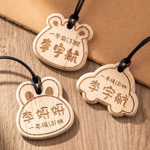Custom Wooden Name Tag Blank Handmade Labels Token <b>Cute</b> Solid Wood Name Pendant for Students - Product Image 3