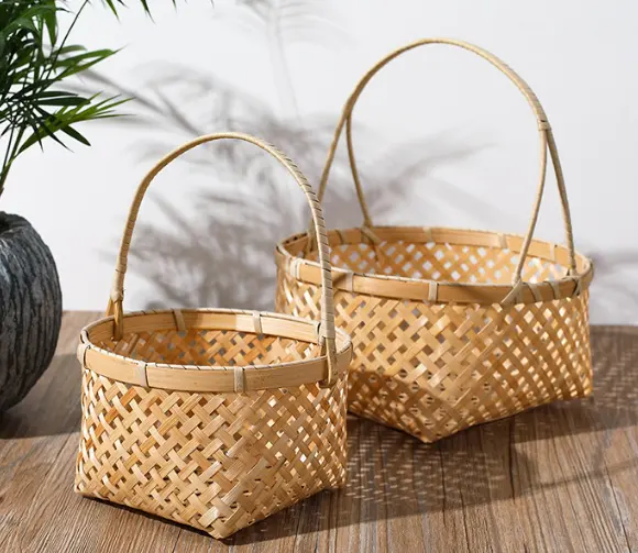 Yanyi Baby Natural Material Handmade Woven Food Serving Bamboo Nuts Storage Basket with lid