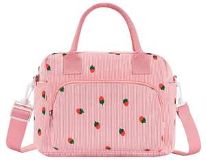 Bolsa de almuerzo de pana aislada, portátil, a la moda, a prueba de fugas, para mujer, con múltiples bolsillos y correa de hombro ajustable - Product Image 1