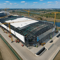Salle professionnelle à grande portée en structure acier avec toit en treillis spatial pour bâtiment d'exposition permanent