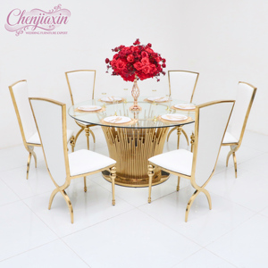 Mesas y Sillas de Lujo para Eventos, Redondas, de Acero Inoxidable, con Centro de Cristal, para Salones de Boda, Venta al Por Mayor de Fábrica - Product Image 1