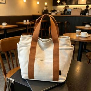 Bolsa de Lona de Gran Capacidad para Viaje, Bolsa de Hombro para Mujer, Bolsa de Lona Resistente con Bolsillo - Product Image 1