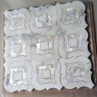 Mosaïque de marbre DTH style moderne Calacatta avec motif jet d'eau en nacre, parquet de 10 mm d'épaisseur, qualité supérieure, personnalisable
