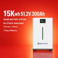 Système de batterie solaire au lithium 15 kWh 51,2 V 300 Ah avec plus de 10 000 cycles de charge, barre lumineuse LED et onduleur hybride 50 kW pour applications hors réseau – Stock UE, DE, PL