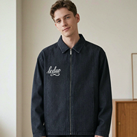 Veste LEDUO à fermeture éclair, col rabattu, vintage, broderie de logo personnalisée, vestes pour hommes, manteaux décontractés amples