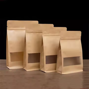 Eco-Friendly Brown Ziplock Kraft Paper Flat Bottom Zipper Bag Window PE Heat Sealed Food Packaging Plastic <strong>Pouch</strong> - Product Image 1