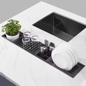 900mm hand gefertigte Single Bowl Under mount Edelstahl Spüle mit Besteck halter und Geschirr trockner Schwarz Moderne Küche - Product Image 1