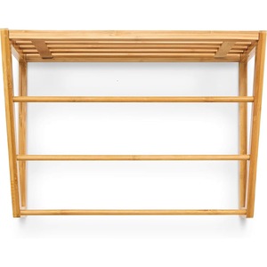 Étagère murale porte-serviettes en bambou 4 niveaux, organisateur minimaliste naturel pour salle de bain - Product Image 4