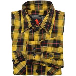 2025 cuir MNG11666 chemise en flanelle de coton à manches longues pour hommes noir et rouge avec accents jaunes - Product Image 5