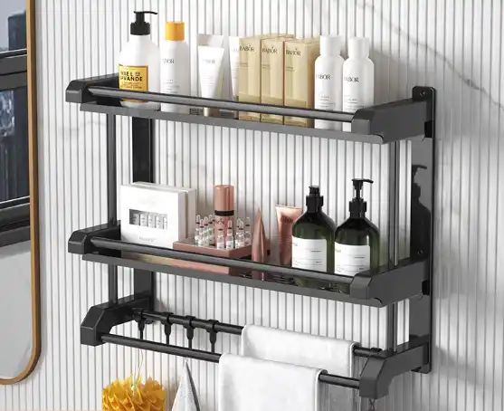2-Tier Stainless Steel Matte Black Wall Mounted Bathroom Shower Caddy Shelf  Kitchen Storage Shelf Holders With Towel Bar - Buy 2-Tier Stainless Steel Matte  Black Wall Mounted Bathroom Shower Caddy Shelf Kitchen