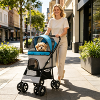 Poussette pliable légère et réglable pour animaux de compagnie, grand espace, pour l'extérieur et les centres commerciaux, chariot de voyage pour chiens et chats