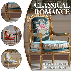 Estilo antiguo, diseño tallado a mano, lámina dorada pintada, respaldo alto, silla de salón King, <span class=keywords><strong>tela</strong></span> de terciopelo, sillones de lujo para sala de estar - Product Image 2