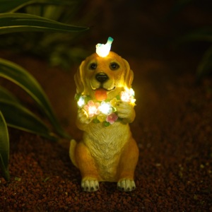 Patung taman anjing, patung anjing tenaga surya anjing dan kupu-kupu lampu LED dekorasi luar ruangan untuk teras halaman rumput - Product Image 1