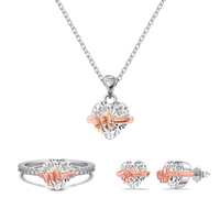Cadeau de Noël pour petite amie, femme, bijoux fins de mariage, argent sterling 925, bague en zircon en forme de cœur, nœud papillon, boucles d'oreilles, ensemble de bijoux