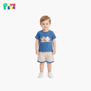 퓨어선 남아 의류 세트 캐주얼 만화 반팔 야구 아플리케 100% 면 맞춤 로고 - Product Image 2