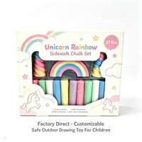Coffret de Craies de Trottoir en Forme de Licorne 27 Pièces Sans Poussière Non Toxique Lavable Jouet Artistique Extérieur pour Enfants Fourniture d'Usine