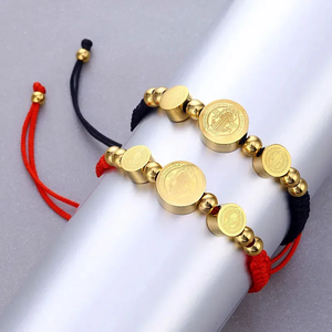 Acero inoxidable 18K chapado en oro religioso San Benito pulsera ajustable para mujer Cadena de cuerda católica para hombre regalo de Navidad - Product Image 1