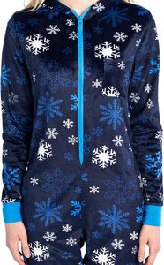 Womens 100 Percent Polyester Minkfleece Snowflake Pattern Hooded One Piece <strong>Pajama</strong> Union Jumpsuit - Product Image 5