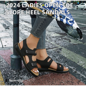 รองเท้าส้นเตารีดแบบผูกเชือกเปิดนิ้วเท้าสำหรับผู้หญิงแฟชั่นปี 2024 พื้นรองเท้า PVC กันลื่น เหมาะสำหรับฤดูร้อน/ฤดูหนาว/ฤดูใบไม้ร่วง สไตล์กลาดิเอเตอร์ - Product Image 3