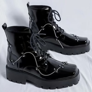 Bottes de luxe pour homme, style britannique, nouvelle collection 2026, à lacets, bout rond, en PU, pour loisirs en extérieur, imperméables et légères - Product Image 1
