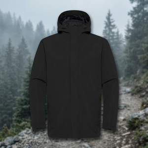 <b>Men's</b> Waterproof Hooded Puffer <b>Jacket</b> Solid Black Casual Winter Coat with Zipper Closure Regular Fit Polyester Shell - Product Image 3