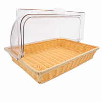 Panier à pain rectangulaire en métal fait main avec couvercle en acrylique, en rotin PP alimentaire, pour comptoir, fruits, collations, usage domestique