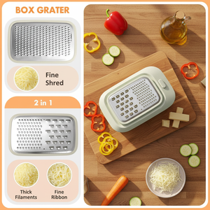Râpe à fromage manuelle multifonction avec récipient en verre, trancheuse à légumes en acier inoxydable pour la préparation des repas et la pâtisserie - Product Image 4