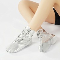 Bottes de danse jazz montantes en PU dorées et argentées à lacets pour femmes BX28, semelle souple, chaussures professionnelles pour la performance et la pratique