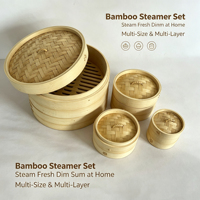 Ensemble de paniers vapeur en bambou naturel faits à la main de 6/8/10 pouces, cuiseur vapeur multi-niveaux pour dim sum, bao buns et raviolis