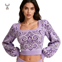 Pulls pour femmes Nanteng personnalisés, élégants, style rétro, motif palais, manches lanternes, col carré, coupe courte