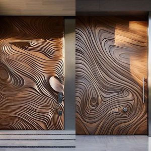 Custom Luxury Unique 3D Carved Streamline Design <strong>Door</strong> Waterproof Modern Look Main Entrance <strong>Door</strong> Solid Wood Front <strong>Door</strong> - Product Image 4