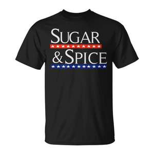 T-shirt Sugar And Spice, design patriotique, noir, unisexe, pour adultes - Product Image 1