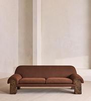 Canapé 3 places personnalisé en tissu avec pieds en bois de ronce, style Mid-Century, rembourré marron rétro, pour salon, maison, projet hôtelier