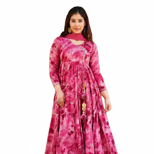 Nuevo Vestido Anarkali FABZONE de Alta Calidad, Diseño Indio para Ocasiones Especiales, en Seda y Algodón Georgette Estampado - Product Image 1