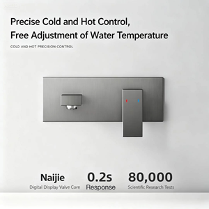 Robinet mural en laiton gris Gunmetal | Mitigeur encastré de lavabo avec design minimaliste Installation dissimulée en laiton - Product Image 5