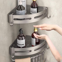 Étagère de salle de bain en aluminium spatial, panier d'angle triangulaire double couche, support de rangement d'angle pour douche, organisateur de salle de bain