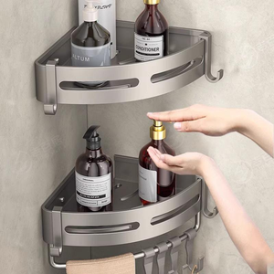 Étagère de salle de bain en aluminium spatial, panier d'angle triangulaire double couche, support de rangement d'angle pour douche, organisateur de salle de bain - Product Image 1