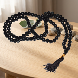 Collar de Obsidiana Negra Japonesa Mala con 108 Cuentas en Forma de Círculo, Tema de Amor, Tallado Artesanal, Piedra Semipreciosa - Product Image 3