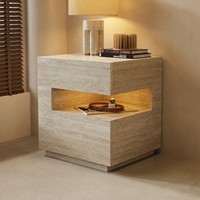 Table de chevet flottante de style français vintage Wabi-Sabi à texture travertin, rétro italien minimaliste, moderne pour chambre à coucher